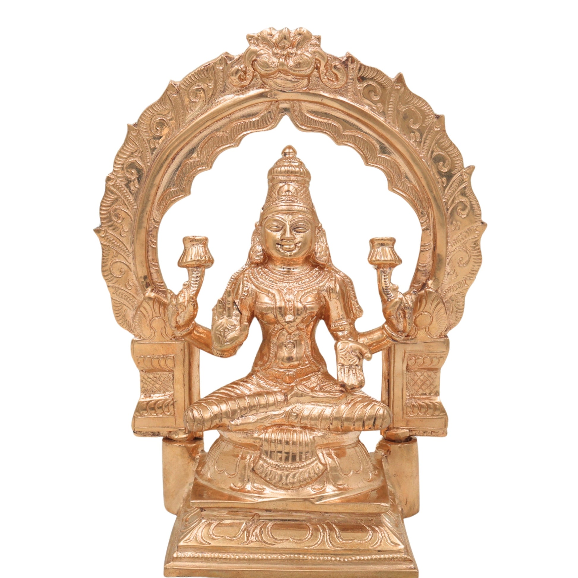 Bronze Handcrafted Panchaloha Lakshmi Idol – South Indian Mahalakshmi Statue for Pooja & Home Decor, Gold, 7 Inch, 1 Piece