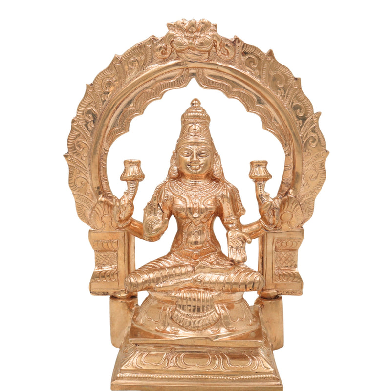 Bronze Handcrafted Panchaloha Lakshmi Idol – South Indian Mahalakshmi Statue for Pooja & Home Decor, Gold, 7 Inch, 1 Piece