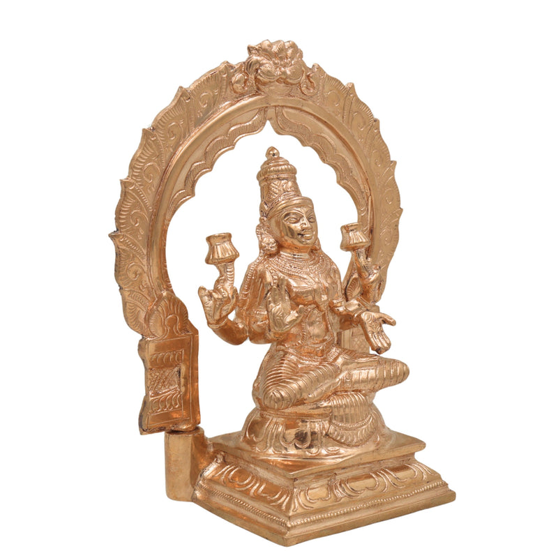 Bronze Handcrafted Panchaloha Lakshmi Idol – South Indian Mahalakshmi Statue for Pooja & Home Decor, Gold, 7 Inch, 1 Piece