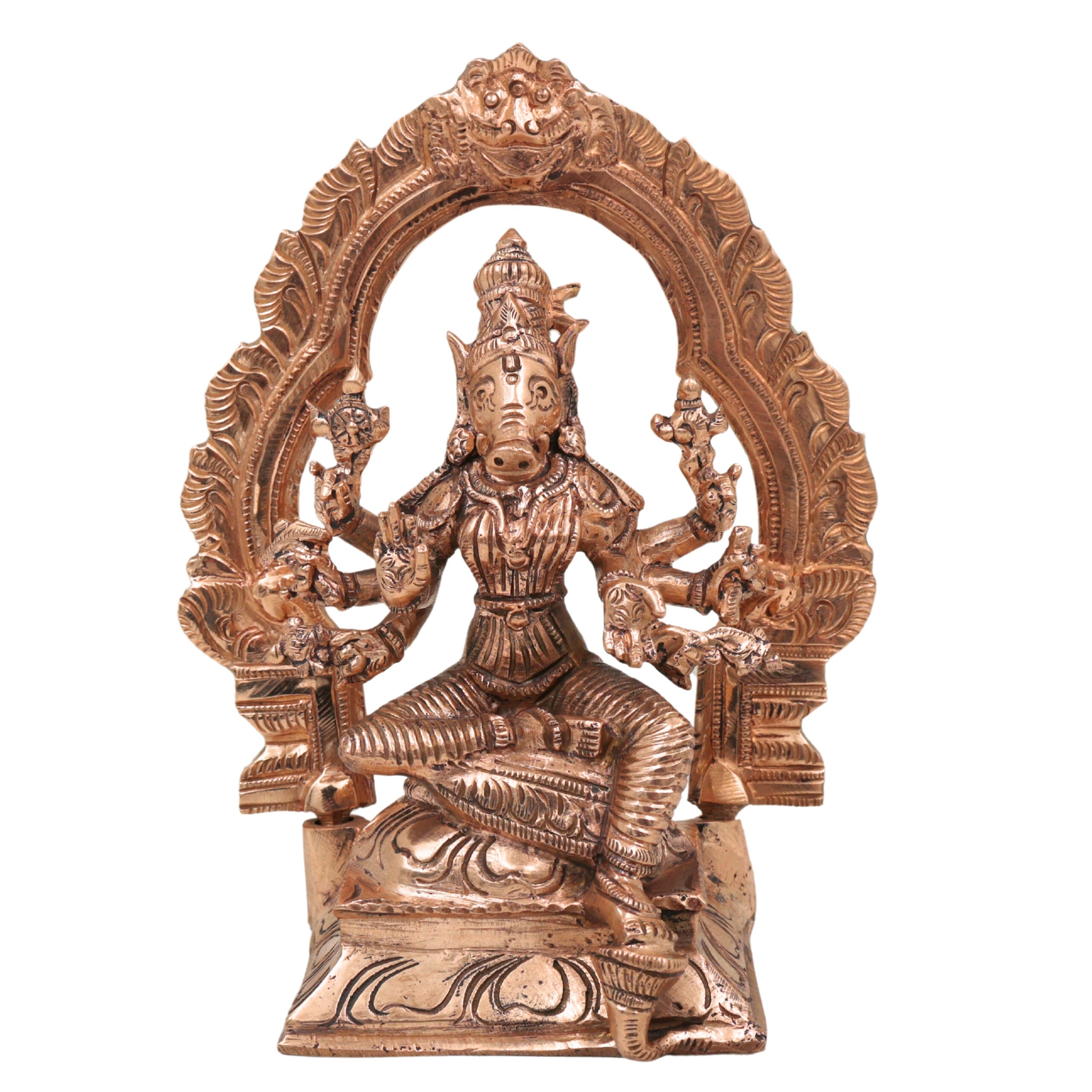 Bronze Handcrafted Panchaloha Varahi Idol, Chola Style Boar-Faced Goddess Sculpture for Pooja & Temple, Gold, 6.5 Inch, 1 Piece
