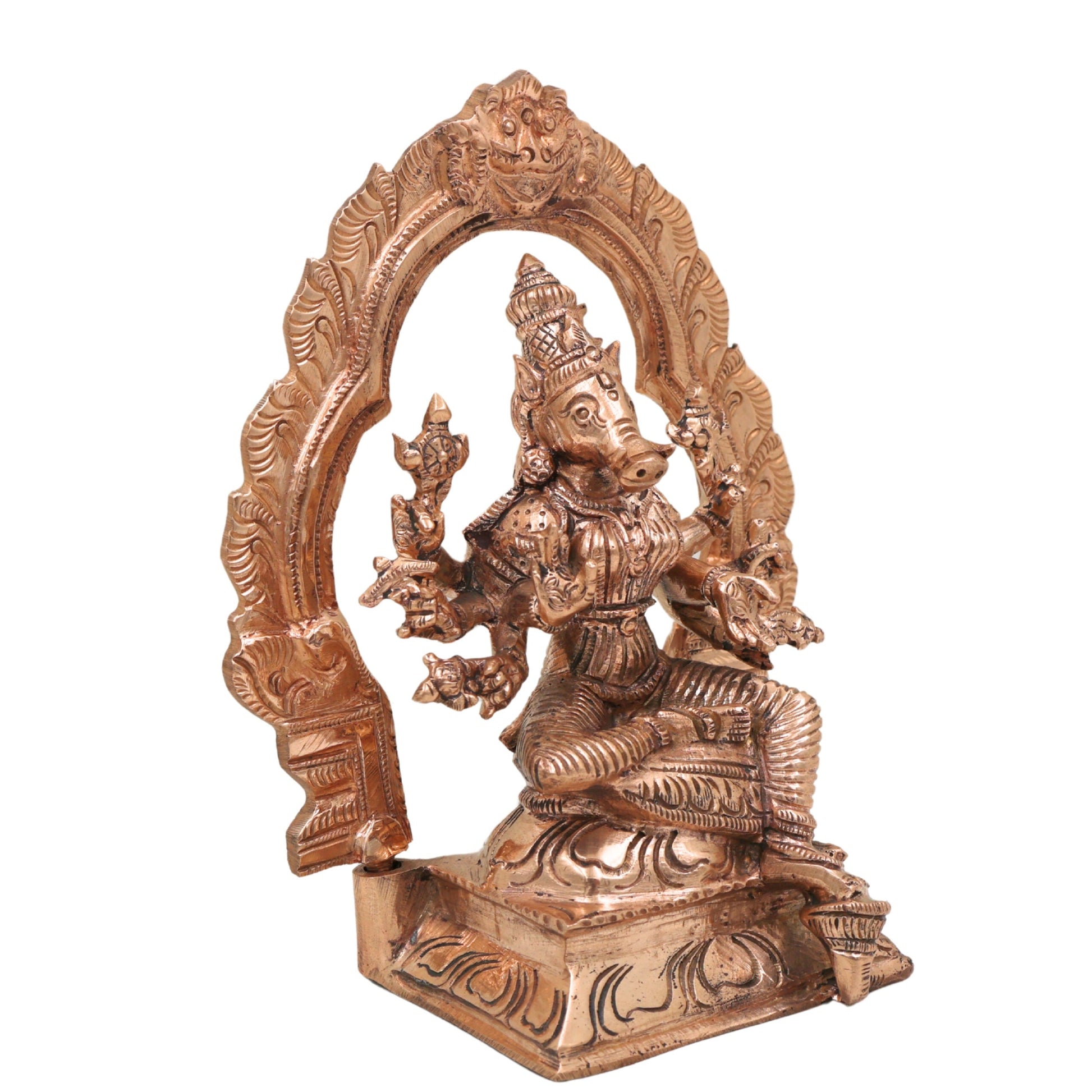 Bronze Handcrafted Panchaloha Varahi Idol, Chola Style Boar-Faced Goddess Sculpture for Pooja & Temple, Gold, 6.5 Inch, 1 Piece
