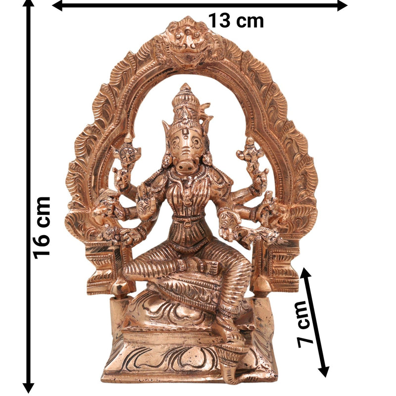 Bronze Handcrafted Panchaloha Varahi Idol, Chola Style Boar-Faced Goddess Sculpture for Pooja & Temple, Gold, 6.5 Inch, 1 Piece