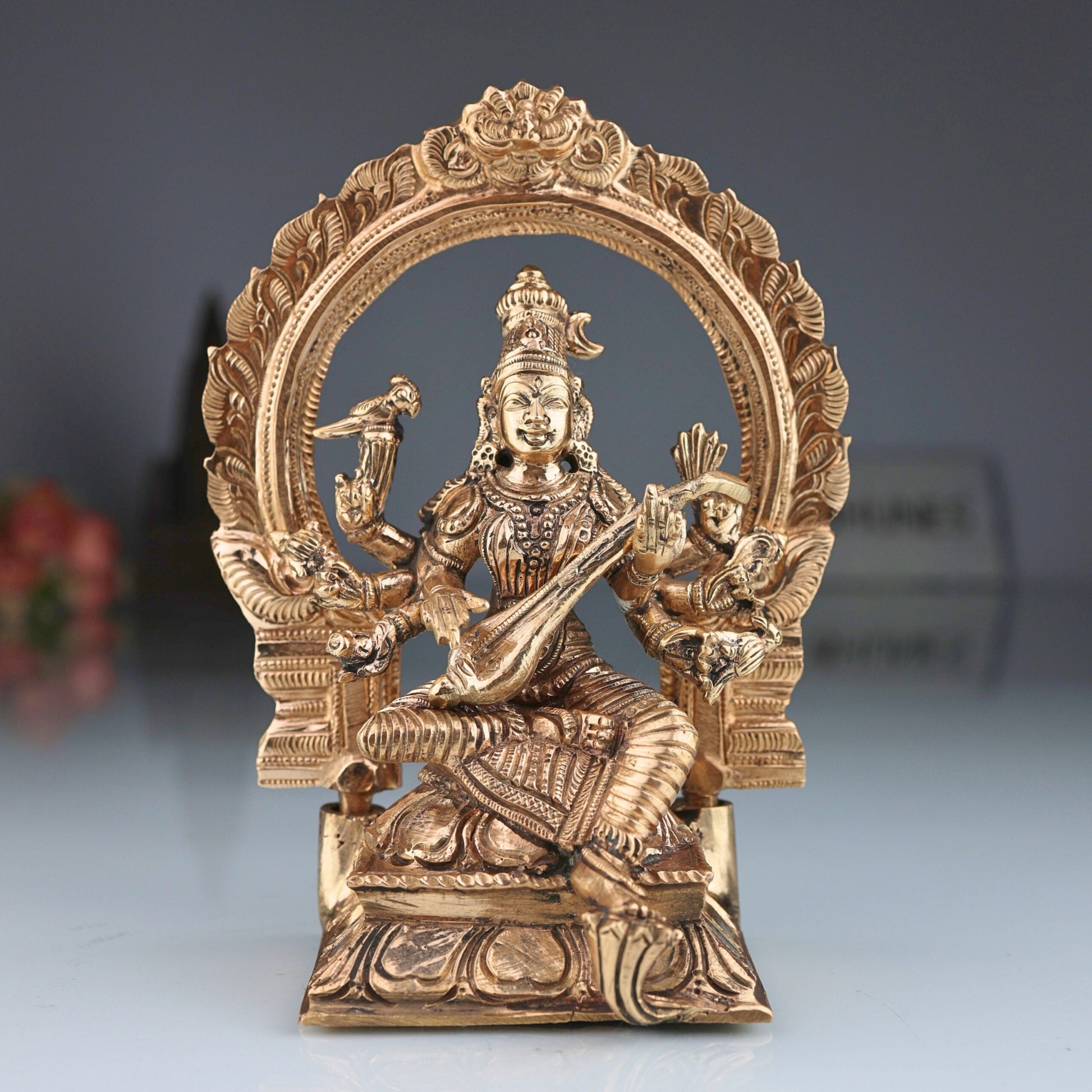 Bronze Handcrafted Matangi Idol, Panchaloha Rajamatangi Mahavidya Devi Statue, Chola Art Sculpture for Home Temple Decor, Gold, 6.5 Inch, 1 Piece