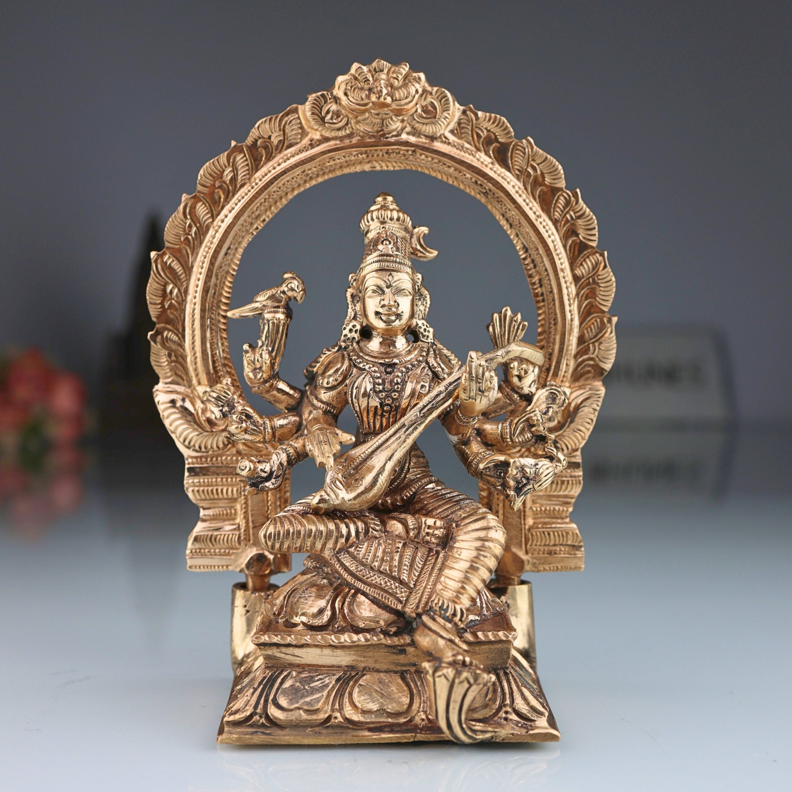 Bronze Handcrafted Matangi Idol, Panchaloha Rajamatangi Mahavidya Devi Statue, Chola Art Sculpture for Home Temple Decor, Gold, 6.5 Inch, 1 Piece