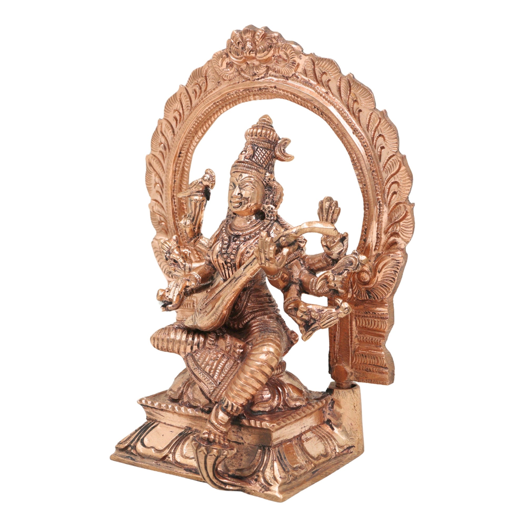 Bronze Handcrafted Matangi Idol, Panchaloha Rajamatangi Mahavidya Devi Statue, Chola Art Sculpture for Home Temple Decor, Gold, 6.5 Inch, 1 Piece