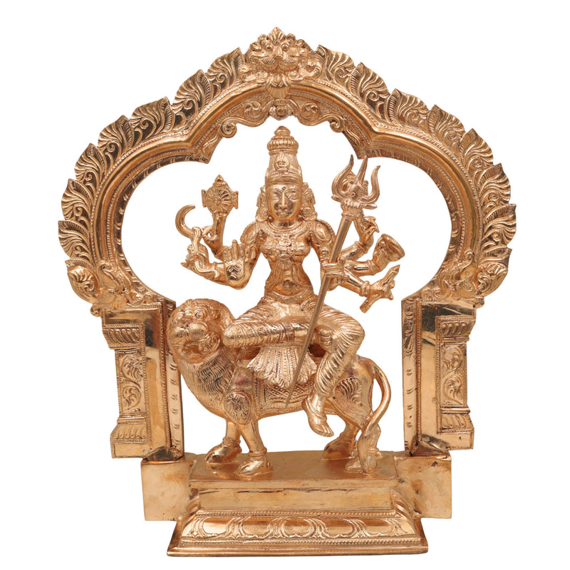 Bronze Handcrafted Durga Idol, Panchaloha Traditional Chola Art Sculpture for Temple & Home Decor, Gold, 12.5 Inch, 1 Piece