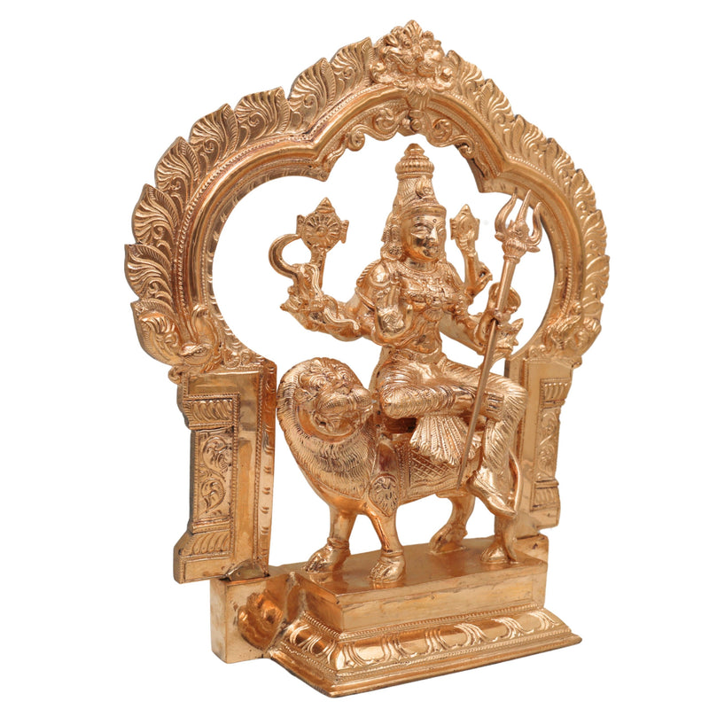 Bronze Handcrafted Durga Idol, Panchaloha Traditional Chola Art Sculpture for Temple & Home Decor, Gold, 12.5 Inch, 1 Piece