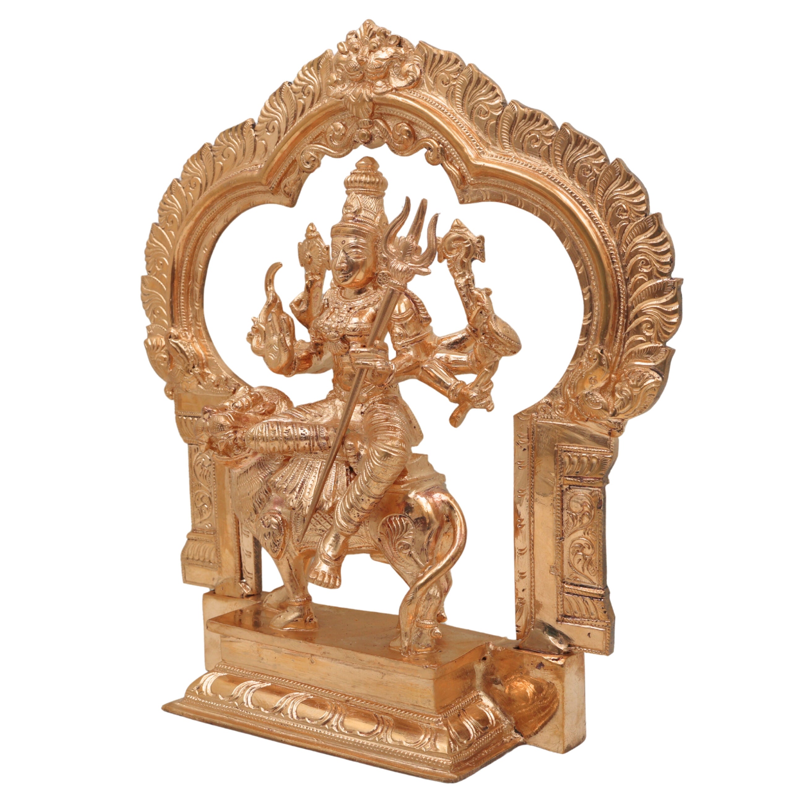 Bronze Handcrafted Durga Idol, Panchaloha Traditional Chola Art Sculpture for Temple & Home Decor, Gold, 12.5 Inch, 1 Piece