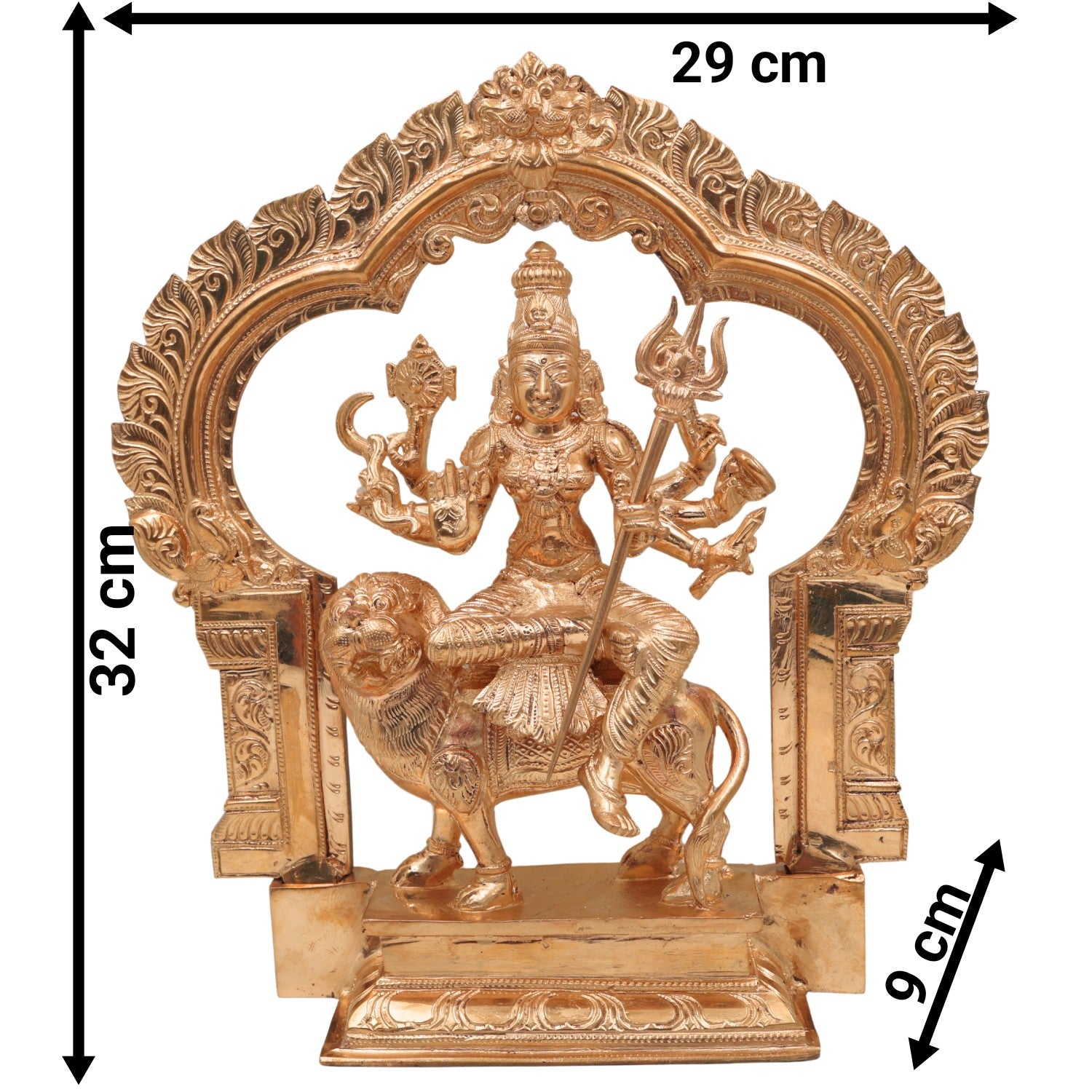 Bronze Handcrafted Durga Idol, Panchaloha Traditional Chola Art Sculpture for Temple & Home Decor, Gold, 12.5 Inch, 1 Piece