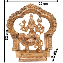 Bronze Handcrafted Durga Idol, Panchaloha Traditional Chola Art Sculpture for Temple & Home Decor, Gold, 12.5 Inch, 1 Piece