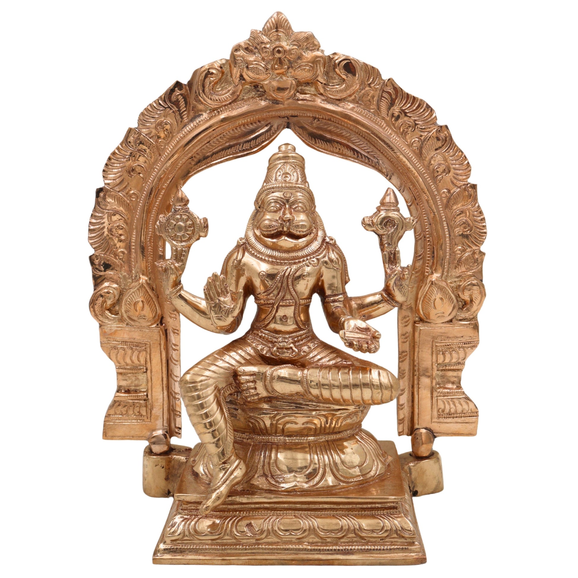 Bronze Handcrafted Panchaloha Narasimha Idol | Narasingha Swamy Murti | Chola Art Vishnu Statue for Home Temple & Vastu, Gold, 9 Inch, 1 Piece