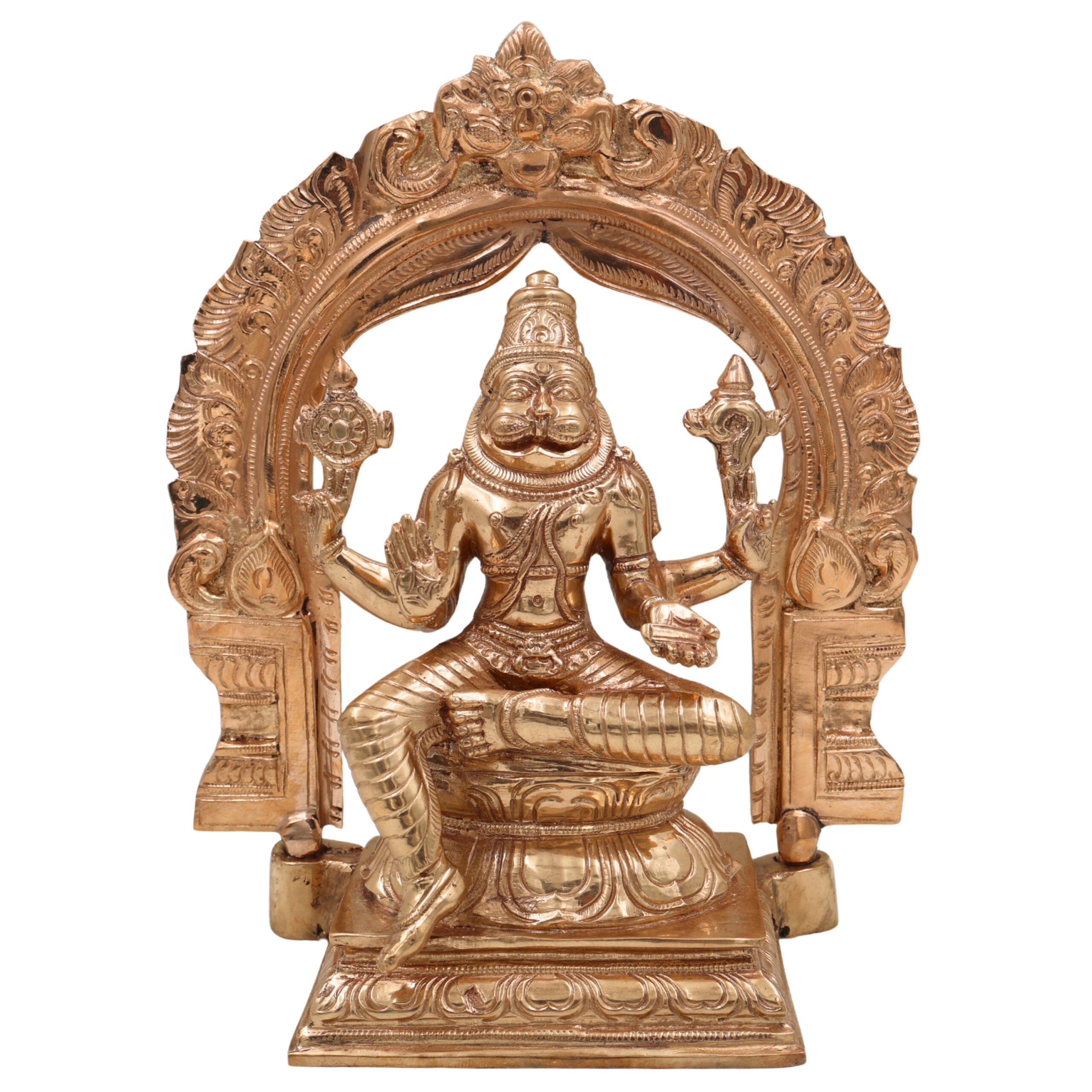 Bronze Handcrafted Panchaloha Narasimha Idol | Narasingha Swamy Murti | Chola Art Vishnu Statue for Home Temple & Vastu, Gold, 9 Inch, 1 Piece