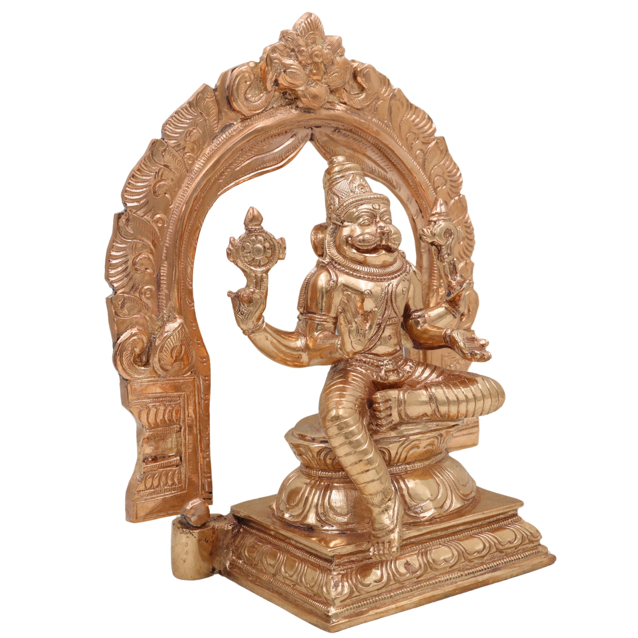 Bronze Handcrafted Panchaloha Narasimha Idol | Narasingha Swamy Murti | Chola Art Vishnu Statue for Home Temple & Vastu, Gold, 9 Inch, 1 Piece