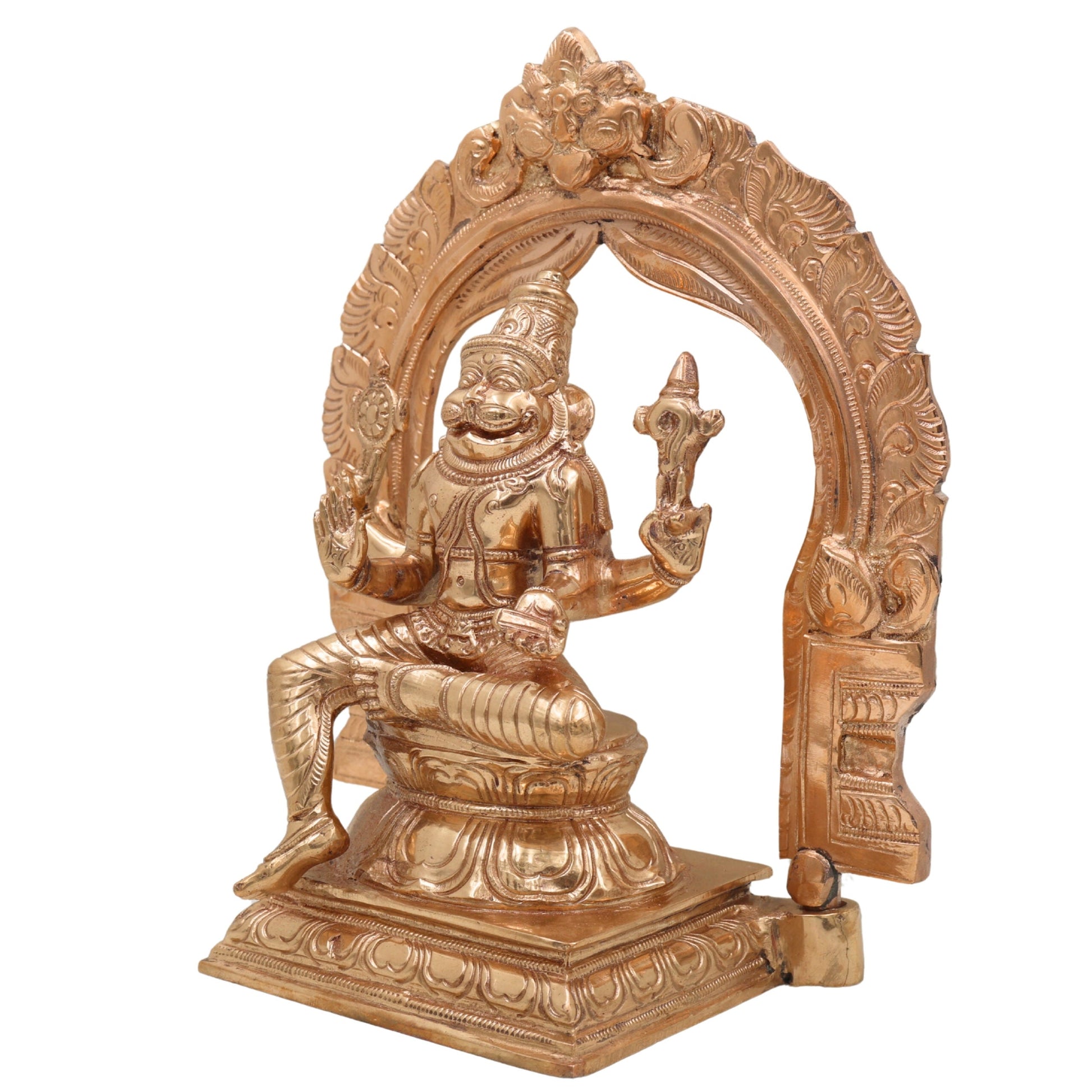 Bronze Handcrafted Panchaloha Narasimha Idol | Narasingha Swamy Murti | Chola Art Vishnu Statue for Home Temple & Vastu, Gold, 9 Inch, 1 Piece