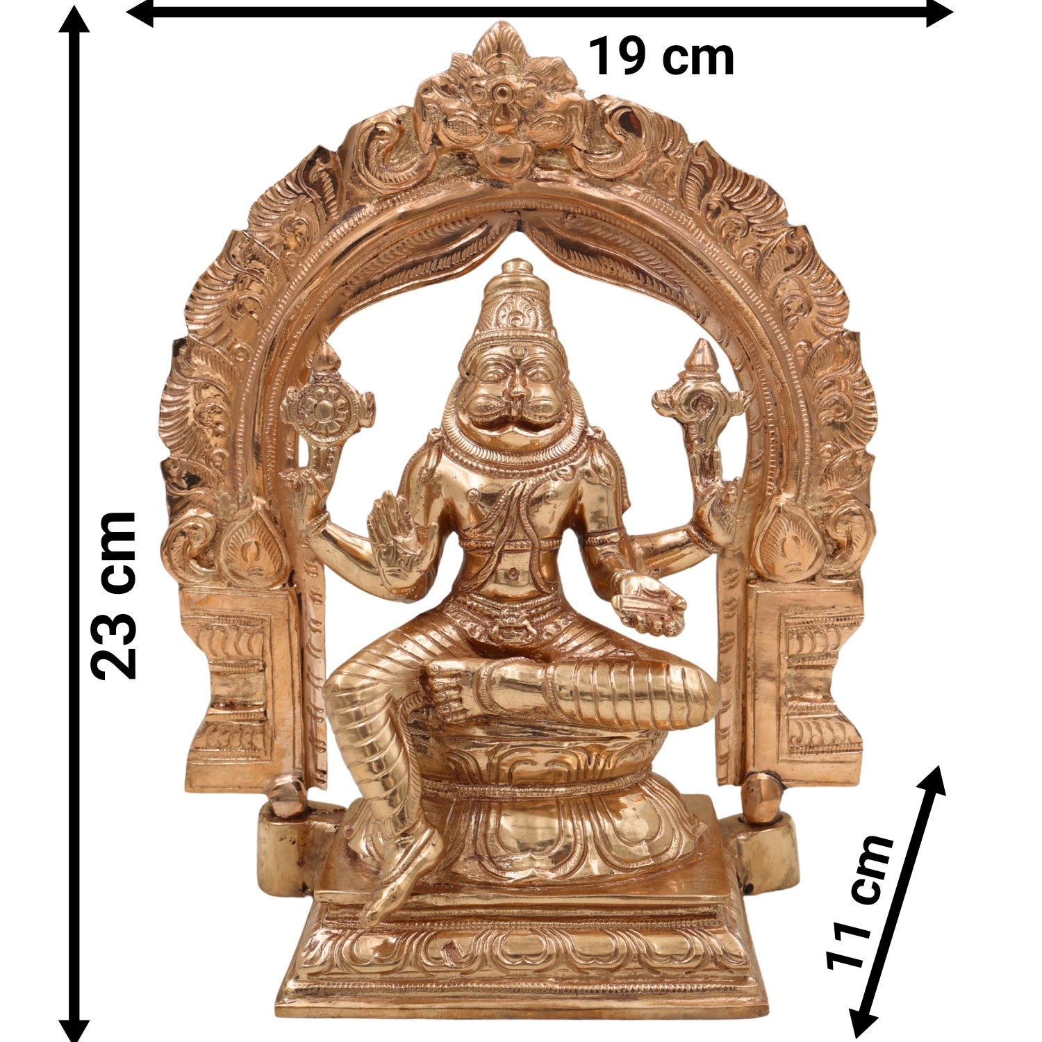 Bronze Handcrafted Panchaloha Narasimha Idol | Narasingha Swamy Murti | Chola Art Vishnu Statue for Home Temple & Vastu, Gold, 9 Inch, 1 Piece