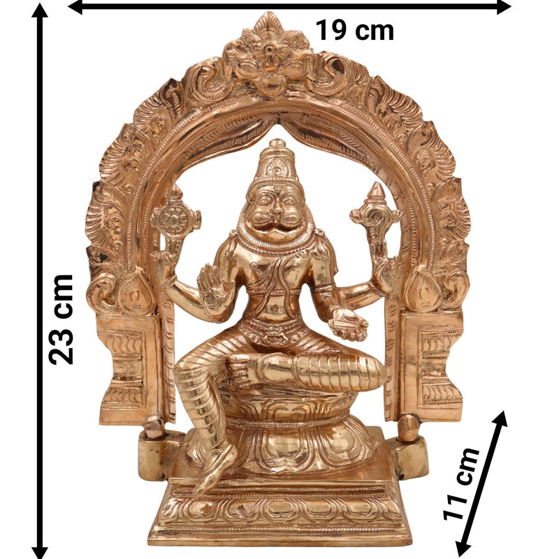 Bronze Handcrafted Panchaloha Narasimha Idol | Narasingha Swamy Murti | Chola Art Vishnu Statue for Home Temple & Vastu, Gold, 9 Inch, 1 Piece
