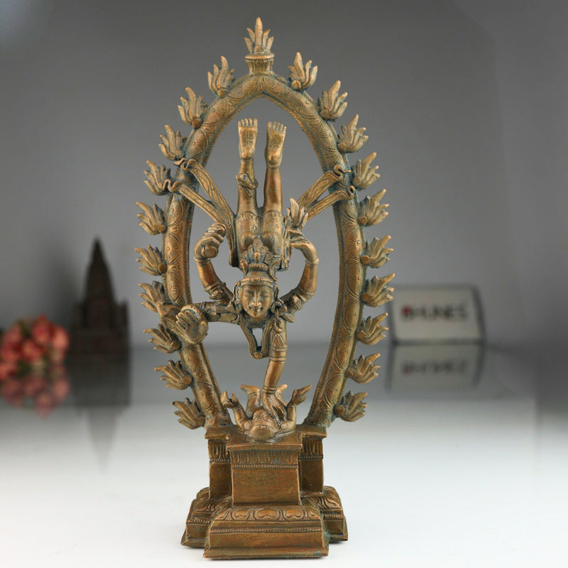 Bronze Handcrafted Panchaloha Nataraja Idol – Moksha Shiva in Tandava Dance | Chola Art Dancing Shiva Statue for Temple & Home Decor, Brown, 12.5 Inch, 1 Piece
