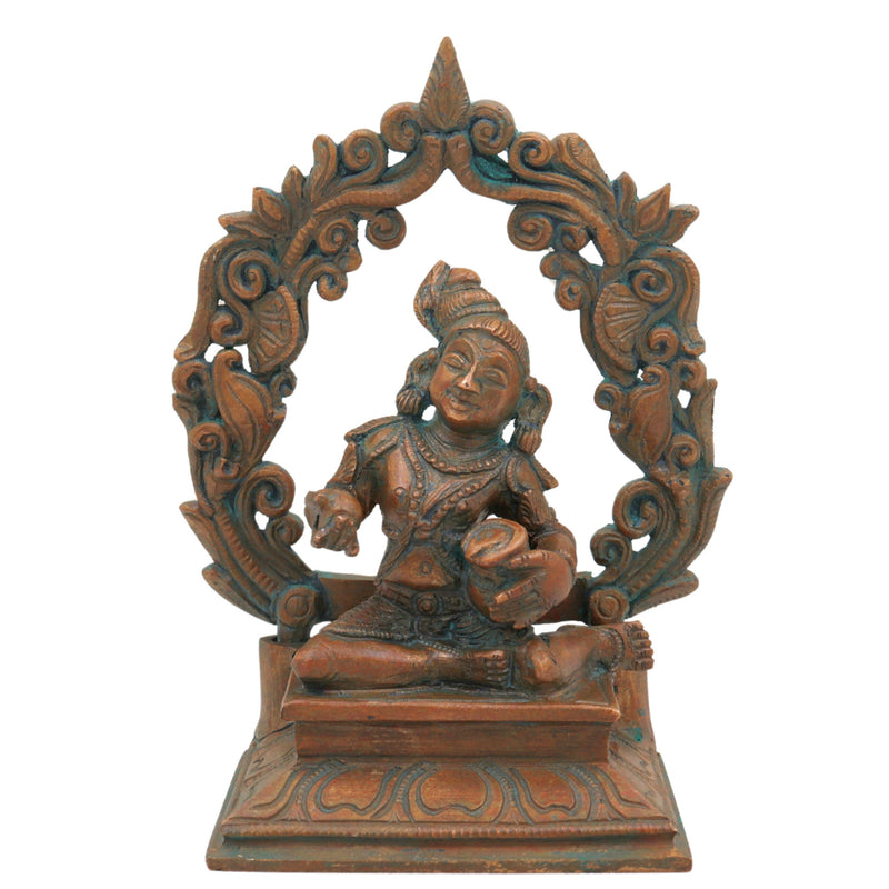 Bronze Handmade Panchaloha Krishna Idol, Ladoo Gopal Murti for Puja, Home Temple & Gifting, Brown, 5.5 Inch, 1 Piece
