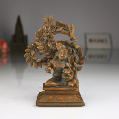 Bronze Handmade Panchaloha Krishna Idol, Ladoo Gopal Murti, Traditional South Indian Chola Art, Brown, 5.5 Inch, 1 Piece