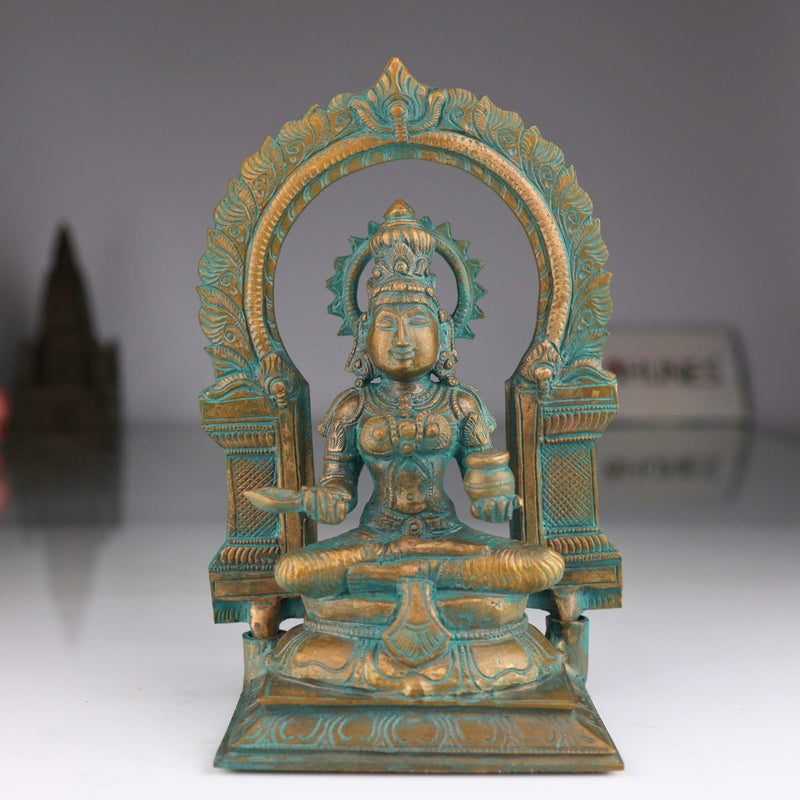 Bronze Handcrafted Panchaloha Annapurna Devi Idol | Chola Art Annapurneshwari Statue for Puja & Decor | Traditional South Indian Goddess Murti, Brown, 8.5 Inch, 1 Piece