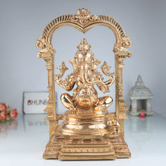 Bronze Handcrafted Panchaloha Ganesha Idol, Traditional Chola Art Vinayaka Murti for Home Temple, Vastu & Spiritual Decor, Gold, 15.5 Inch, 1 Piece