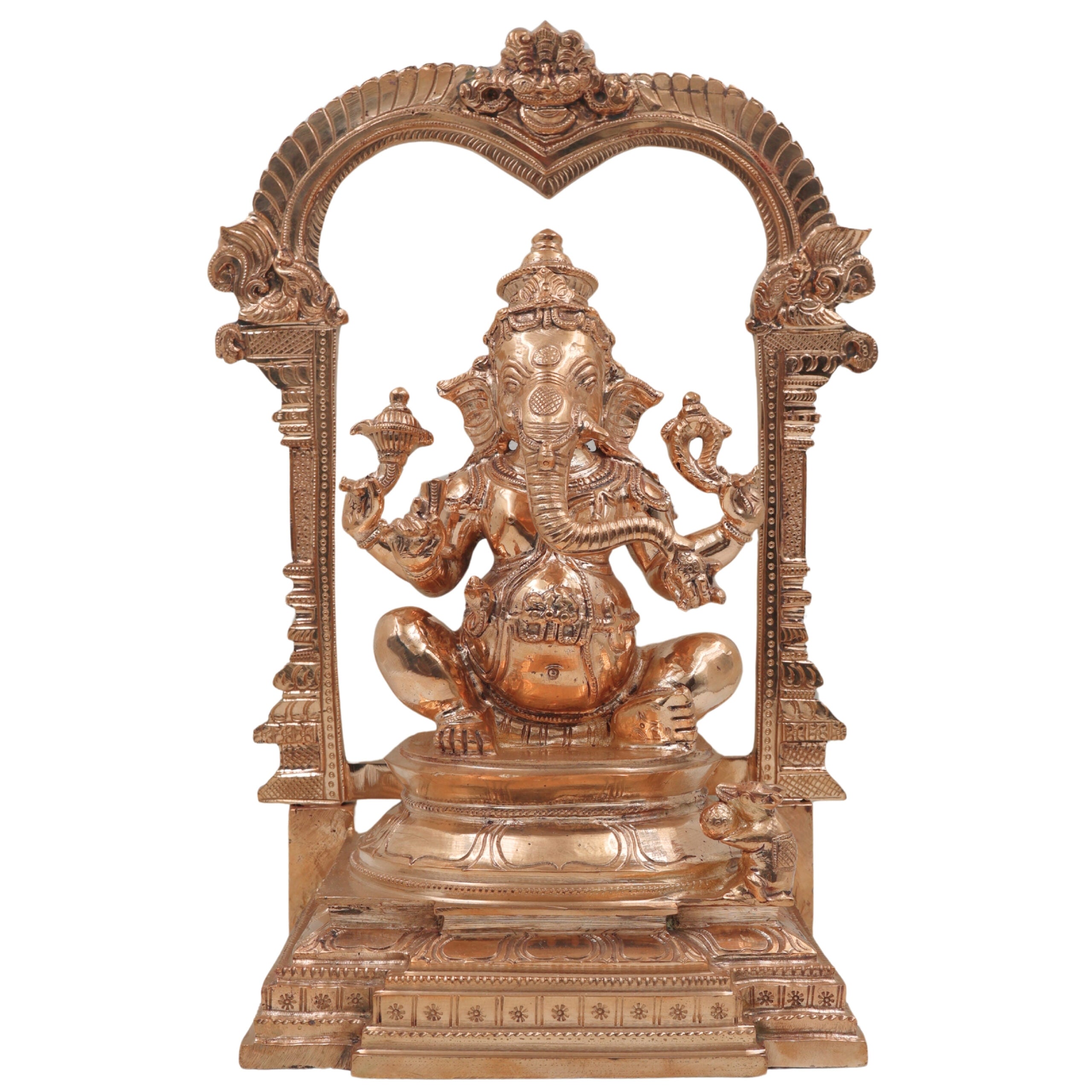 Bronze Handcrafted Panchaloha Ganesha Idol, Traditional Chola Art Vinayaka Murti for Home Temple, Vastu & Spiritual Decor, Gold, 15.5 Inch, 1 Piece