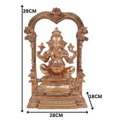 Bronze Handcrafted Panchaloha Ganesha Idol, Traditional Chola Art Vinayaka Murti for Home Temple, Vastu & Spiritual Decor, Gold, 15.5 Inch, 1 Piece