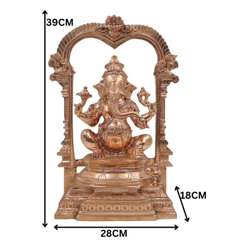 Bronze Handcrafted Panchaloha Ganesha Idol, Traditional Chola Art Vinayaka Murti for Home Temple, Vastu & Spiritual Decor, Gold, 15.5 Inch, 1 Piece