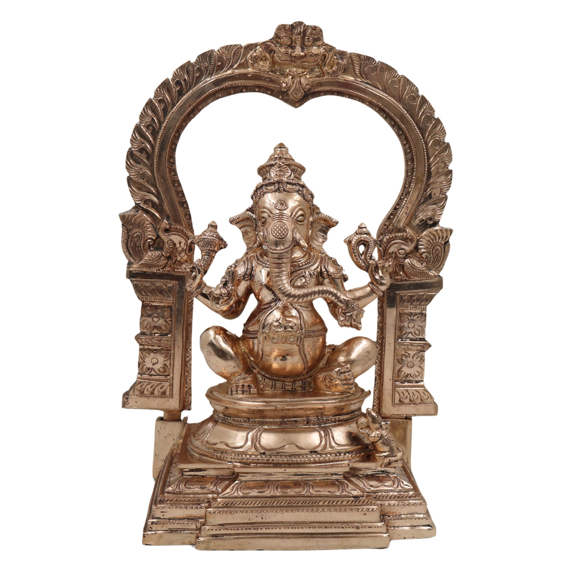 Bronze Handmade Panchaloha Ganesha Idol, Chola Style Vinayaka Murti for Pooja, Home Temple & Gifting, Siddhivinayak Ganpati Statue, Gold, 15.5 Inch, 1 Piece