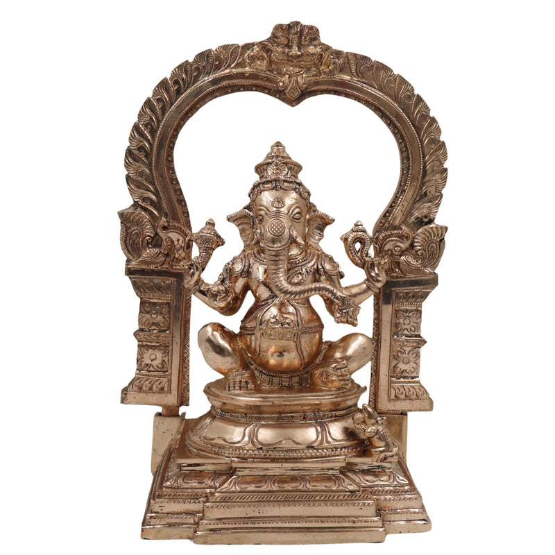 Bronze Handmade Panchaloha Ganesha Idol, Chola Style Vinayaka Murti for Pooja, Home Temple & Gifting, Siddhivinayak Ganpati Statue, Gold, 15.5 Inch, 1 Piece