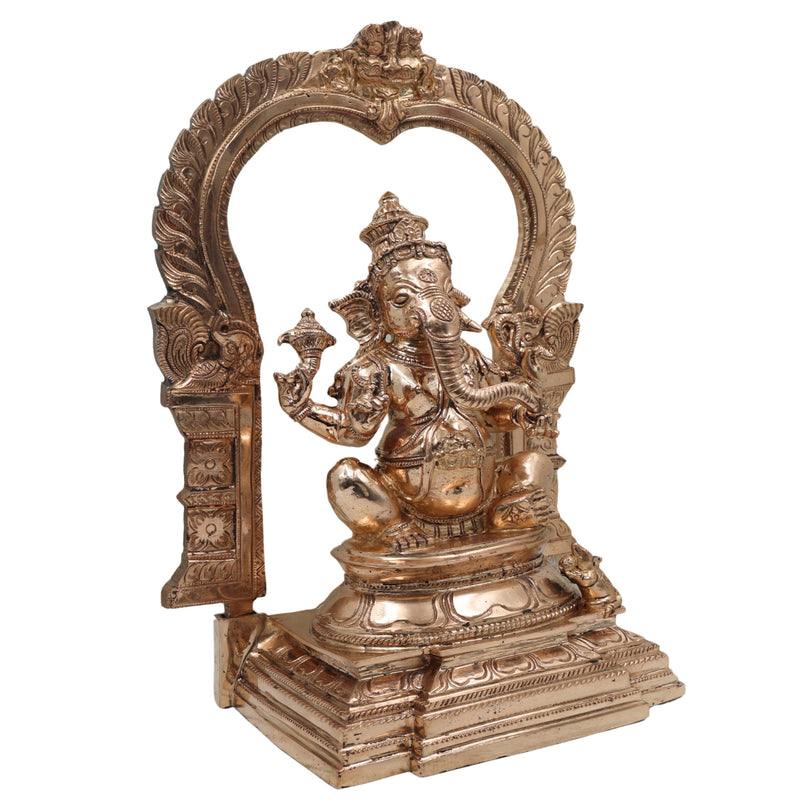 Bronze Handmade Panchaloha Ganesha Idol, Chola Style Vinayaka Murti for Pooja, Home Temple & Gifting, Siddhivinayak Ganpati Statue, Gold, 15.5 Inch, 1 Piece