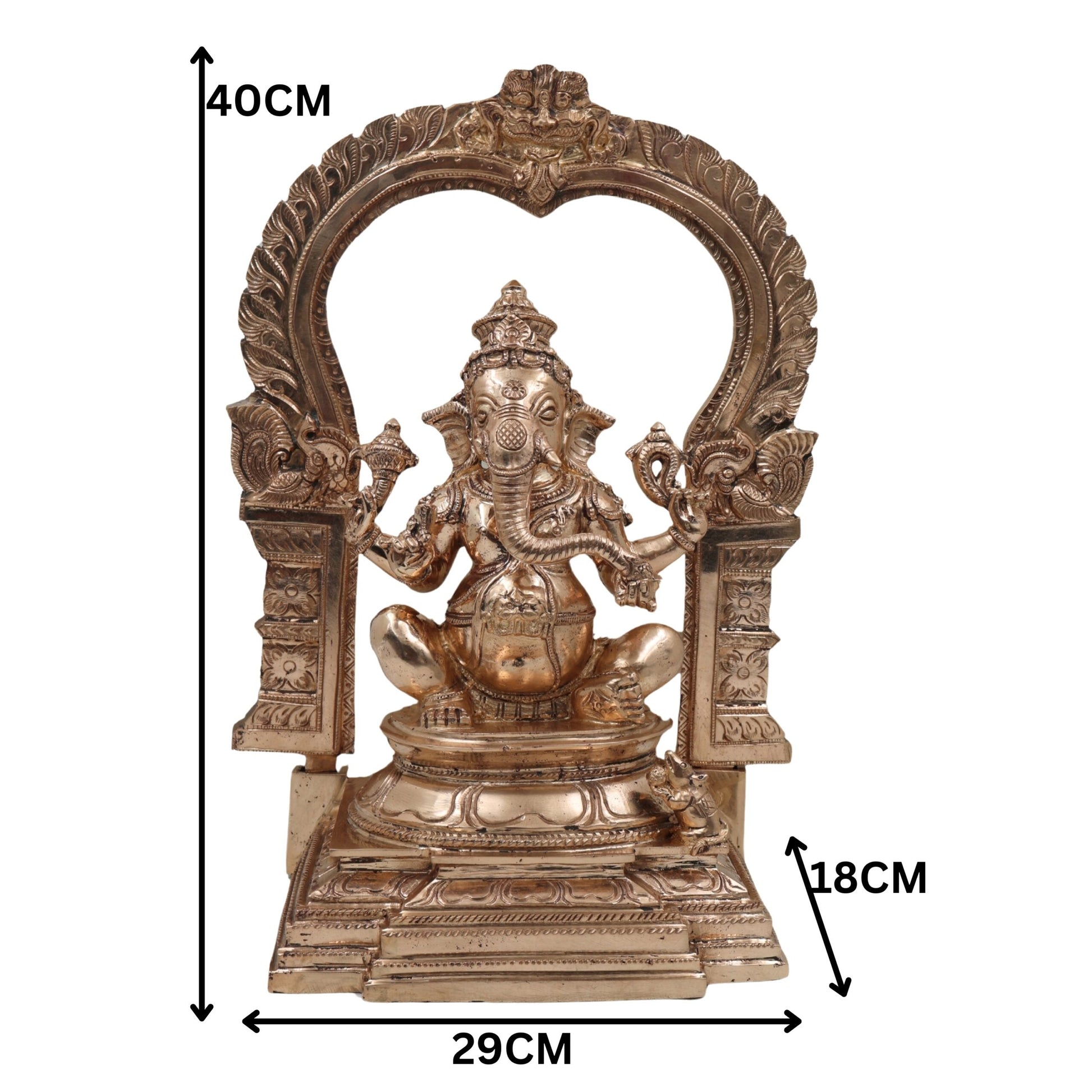 Bronze Handmade Panchaloha Ganesha Idol, Chola Style Vinayaka Murti for Pooja, Home Temple & Gifting, Siddhivinayak Ganpati Statue, Gold, 15.5 Inch, 1 Piece