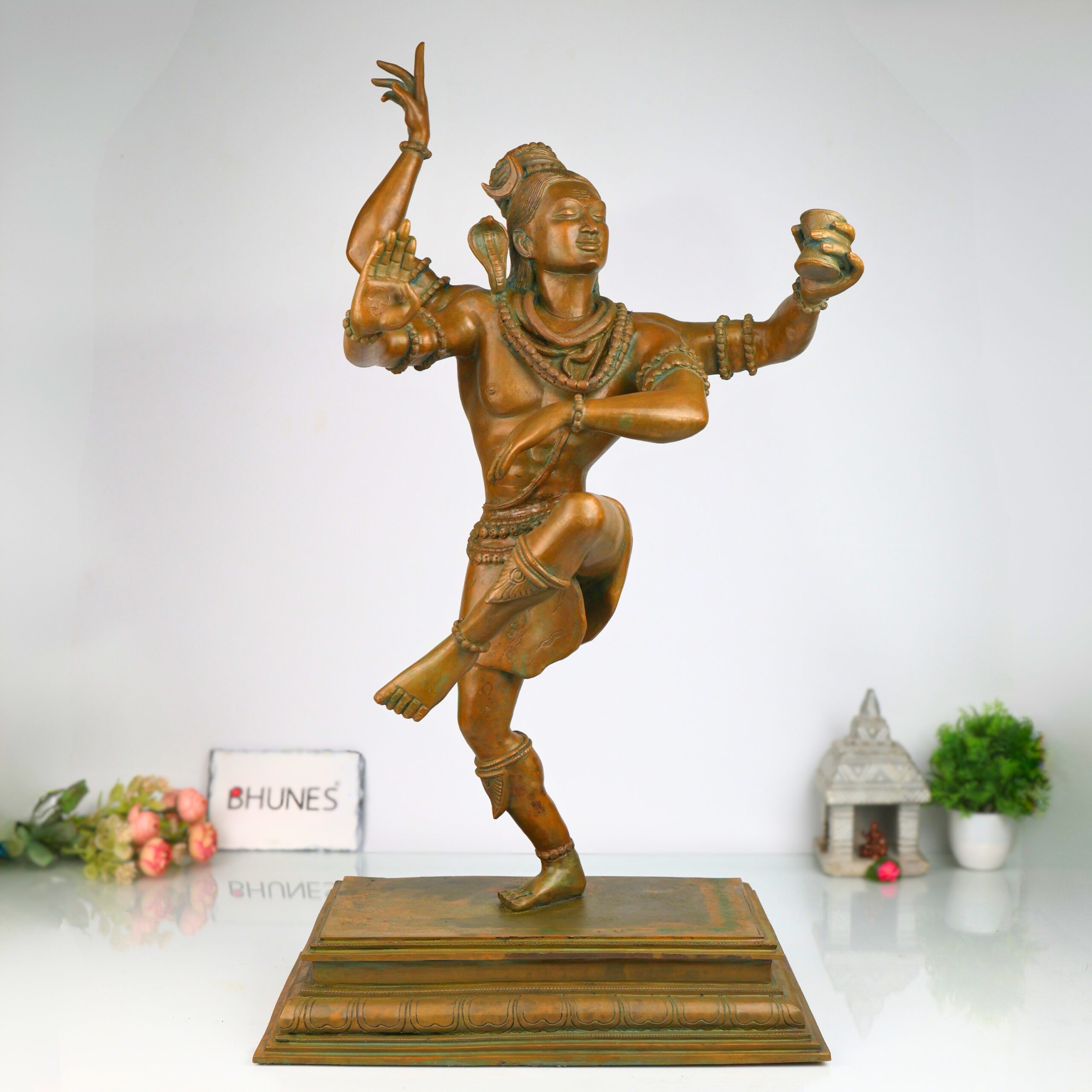 Bronze Handcrafted Panchaloha Dancing Shiva Tandava Statue, Lord Shiva Idol in Chola Style for Temple & Home Decor, Brown, 28.5 Inch, 1 Piece