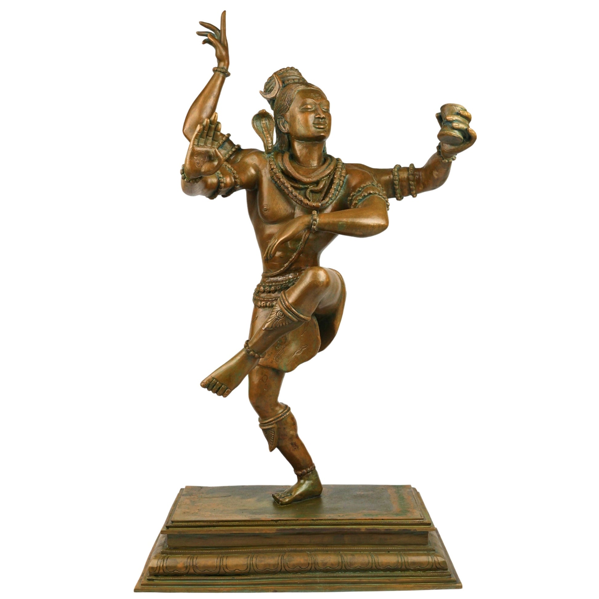 Bronze Handcrafted Panchaloha Dancing Shiva Tandava Statue, Lord Shiva Idol in Chola Style for Temple & Home Decor, Brown, 28.5 Inch, 1 Piece