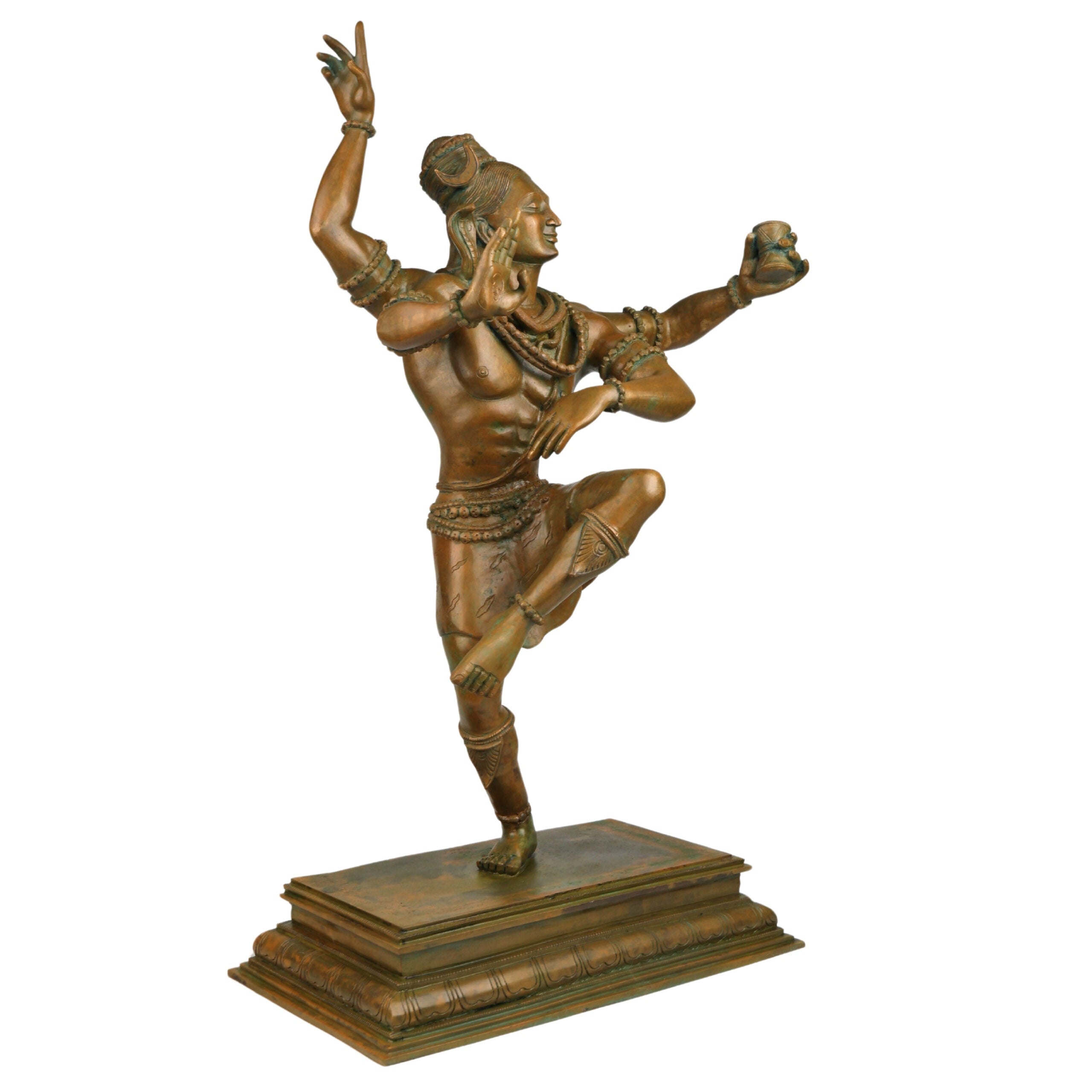 Bronze Handcrafted Panchaloha Dancing Shiva Tandava Statue, Lord Shiva Idol in Chola Style for Temple & Home Decor, Brown, 28.5 Inch, 1 Piece