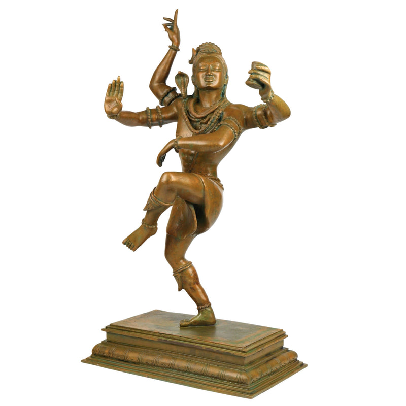 Bronze Handcrafted Panchaloha Dancing Shiva Tandava Statue, Lord Shiva Idol in Chola Style for Temple & Home Decor, Brown, 28.5 Inch, 1 Piece