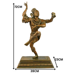 Bronze Handcrafted Panchaloha Dancing Shiva Tandava Statue, Lord Shiva Idol in Chola Style for Temple & Home Decor, Brown, 28.5 Inch, 1 Piece