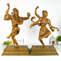 Panchaloha Bronze Dancing Shiva Parvati Idol – Handmade Nataraja Uma Maheshwara Chola Art Statue, Brown, 28.5 Inch, 1 Piece