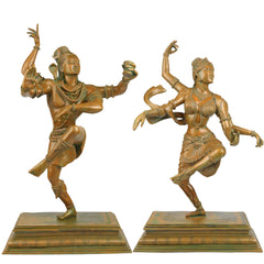 Panchaloha Bronze Dancing Shiva Parvati Idol – Handmade Nataraja Uma Maheshwara Chola Art Statue, Brown, 28.5 Inch, 1 Piece