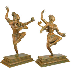 Panchaloha Bronze Dancing Shiva Parvati Idol – Handmade Nataraja Uma Maheshwara Chola Art Statue, Brown, 28.5 Inch, 1 Piece