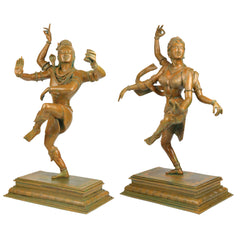 Panchaloha Bronze Dancing Shiva Parvati Idol – Handmade Nataraja Uma Maheshwara Chola Art Statue, Brown, 28.5 Inch, 1 Piece