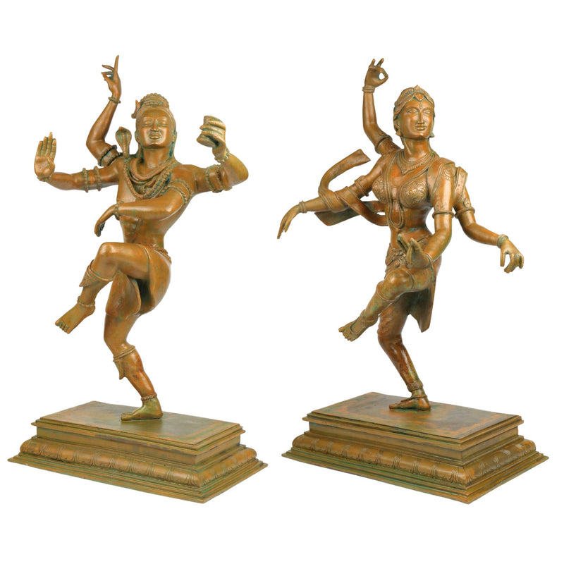 Panchaloha Bronze Dancing Shiva Parvati Idol – Handmade Nataraja Uma Maheshwara Chola Art Statue, Brown, 28.5 Inch, 1 Piece