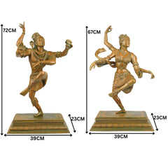 Panchaloha Bronze Dancing Shiva Parvati Idol – Handmade Nataraja Uma Maheshwara Chola Art Statue, Brown, 28.5 Inch, 1 Piece