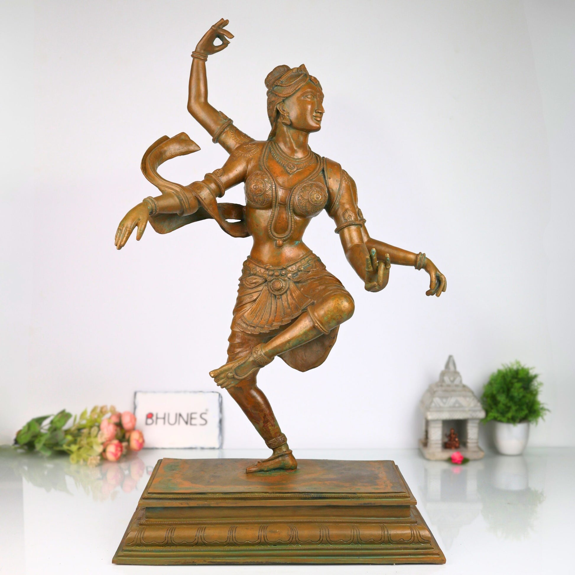 Bronze Handcrafted Panchaloha Dancing Parvati Idol, Traditional Parwathi Devi Chola Art Hindu Goddess Sculpture for Home Temple & Vastu, Brown, 26.5 Inch, 1 Piece