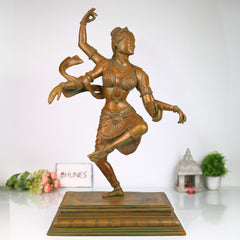Bronze Handcrafted Panchaloha Dancing Parvati Idol, Traditional Parwathi Devi Chola Art Hindu Goddess Sculpture for Home Temple & Vastu, Brown, 26.5 Inch, 1 Piece