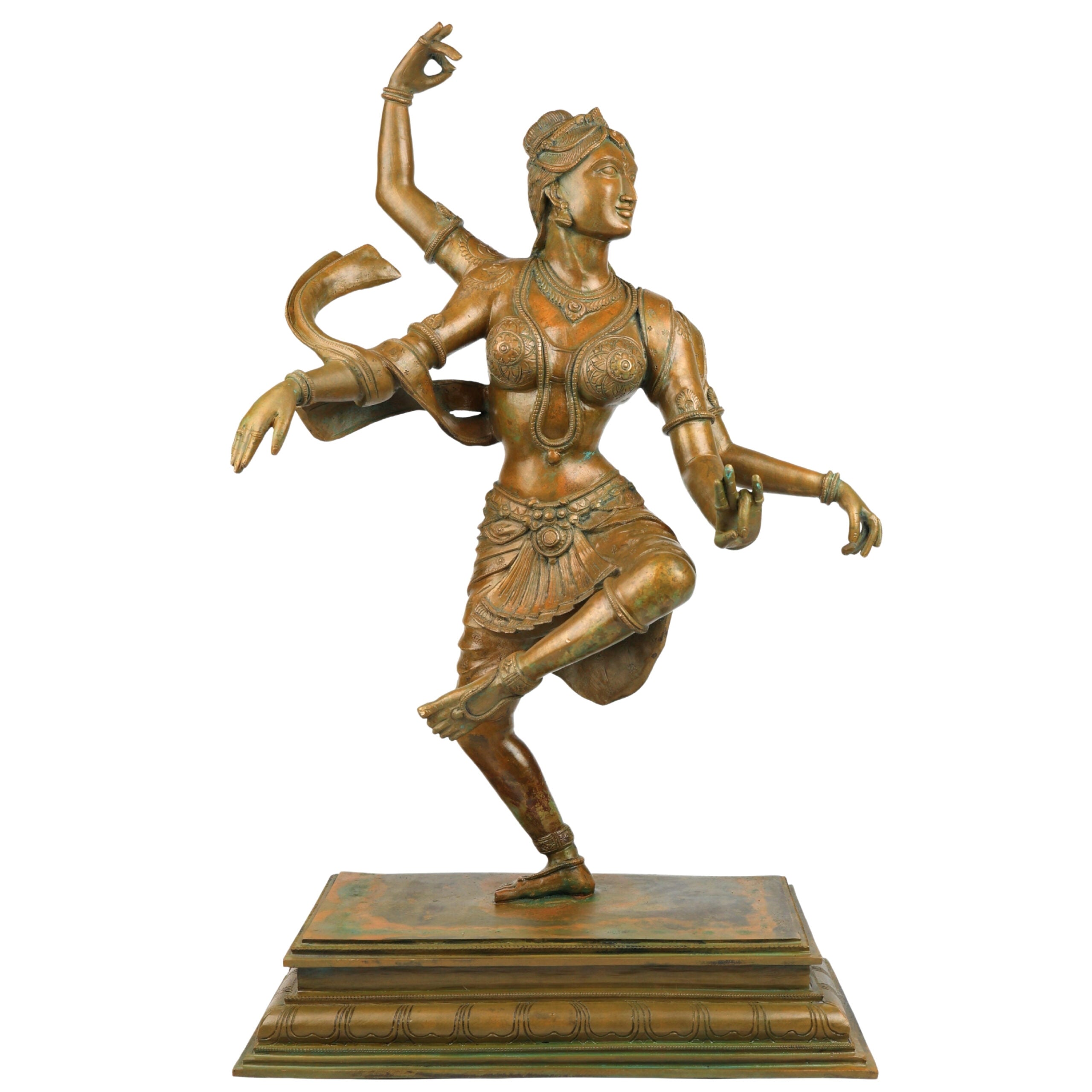 Bronze Handcrafted Panchaloha Dancing Parvati Idol, Traditional Parwathi Devi Chola Art Hindu Goddess Sculpture for Home Temple & Vastu, Brown, 26.5 Inch, 1 Piece