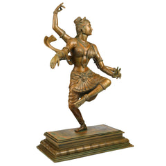 Bronze Handcrafted Panchaloha Dancing Parvati Idol, Traditional Parwathi Devi Chola Art Hindu Goddess Sculpture for Home Temple & Vastu, Brown, 26.5 Inch, 1 Piece