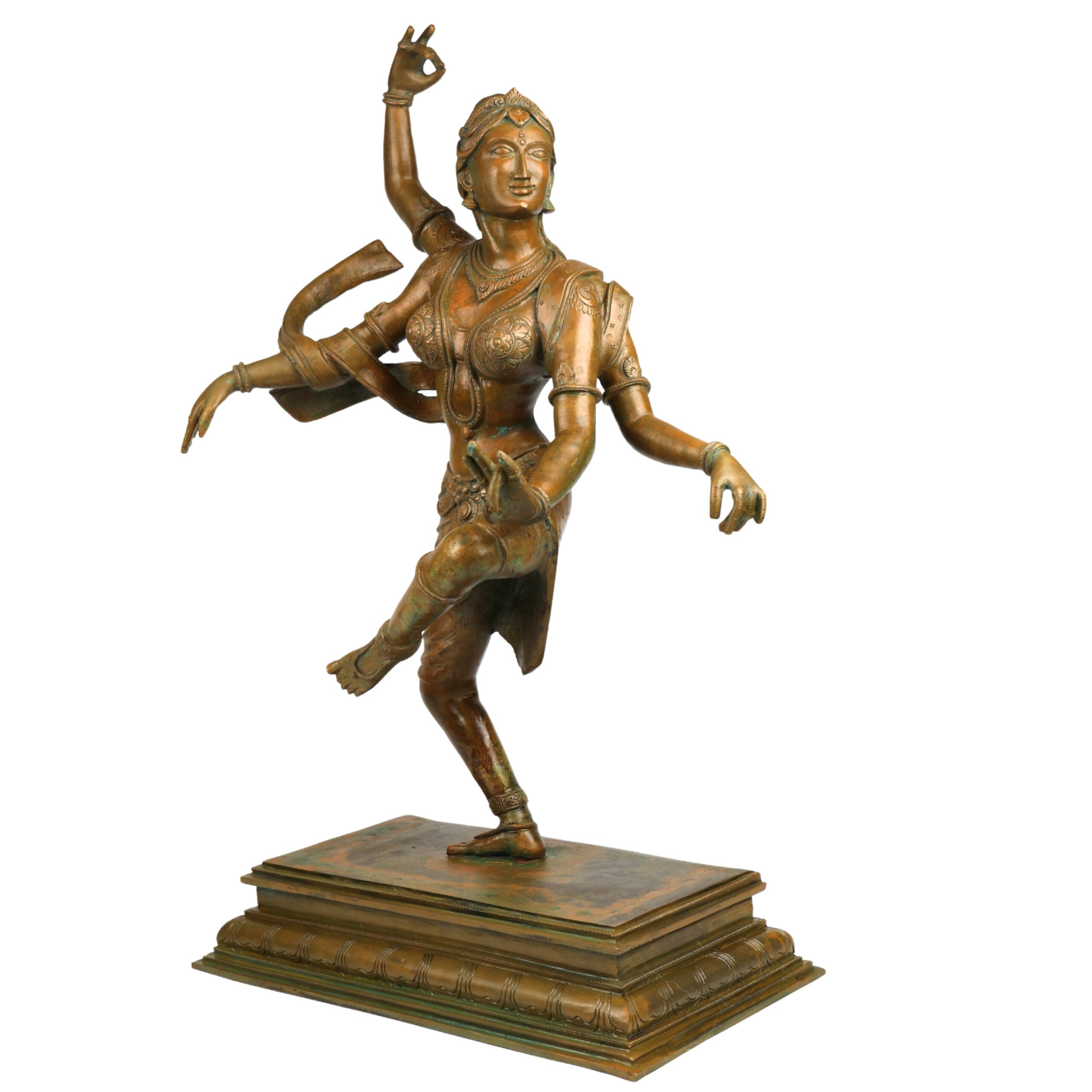 Bronze Handcrafted Panchaloha Dancing Parvati Idol, Traditional Parwathi Devi Chola Art Hindu Goddess Sculpture for Home Temple & Vastu, Brown, 26.5 Inch, 1 Piece