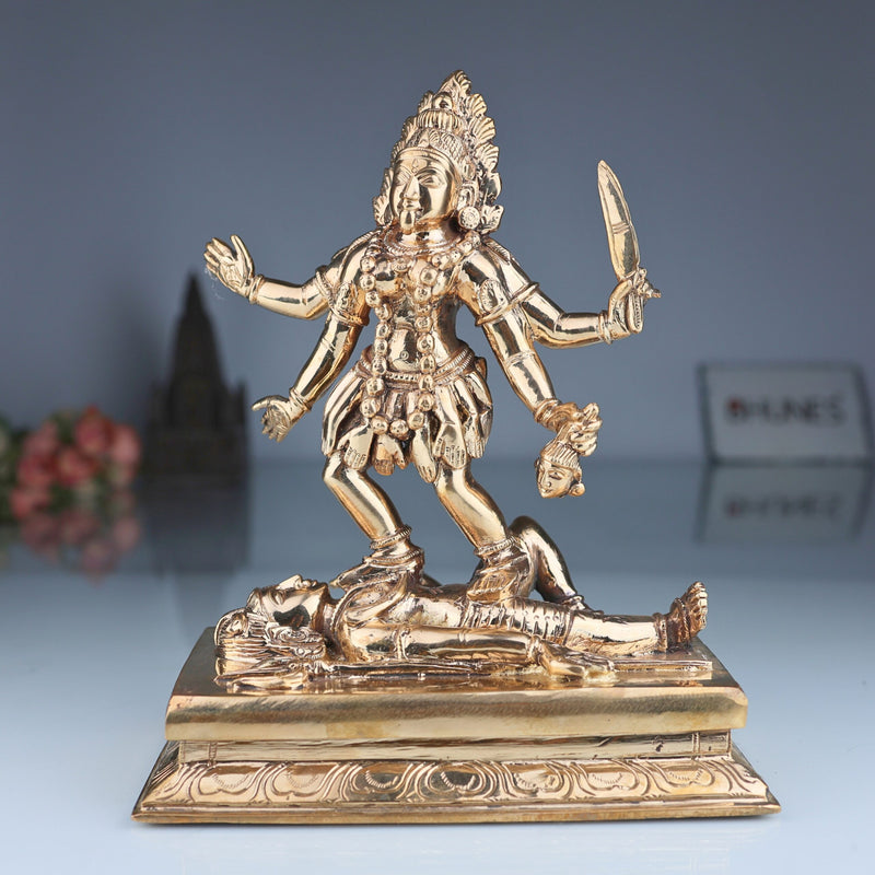 Bronze Handcrafted Panchaloha Kali Idol | Mahakali Devi Statue | Chola Art Shakti Murti for Pooja, Temple & Home Decor, Gold, 10 Inch, 1 Piece