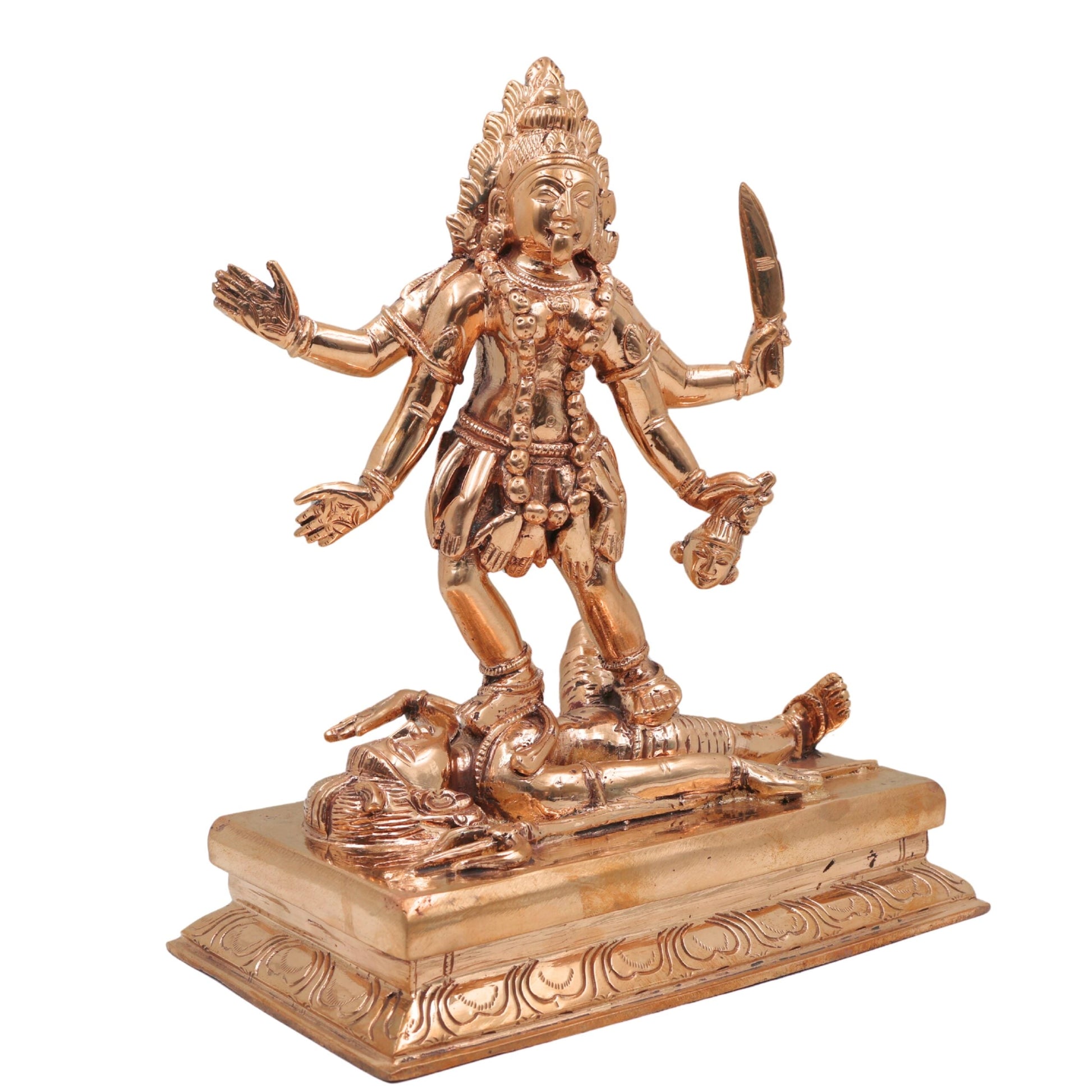 Bronze Handcrafted Panchaloha Kali Idol | Mahakali Devi Statue | Chola Art Shakti Murti for Pooja, Temple & Home Decor, Gold, 10 Inch, 1 Piece